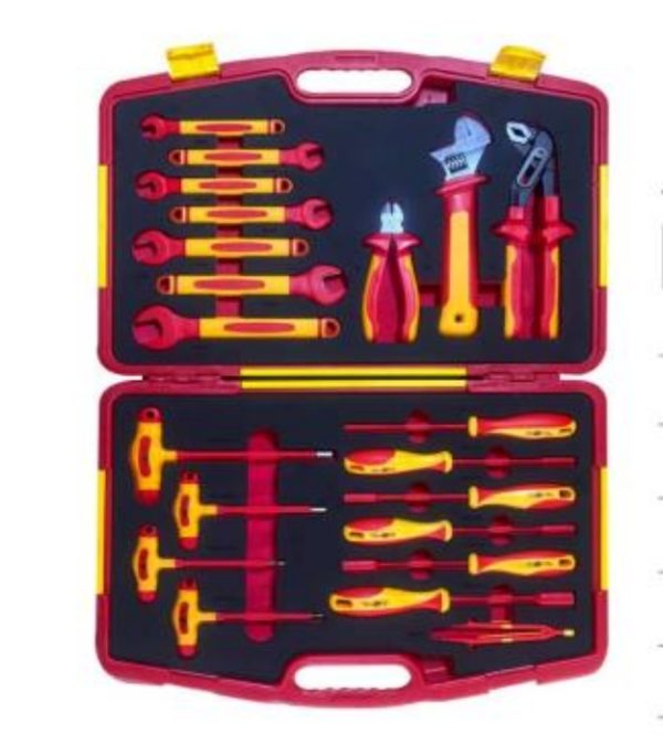 VDE 1000V Insulated 21-Piece Tool Set | Diagonal Cutting Pliers, Adjustable Wrench, Water Pump Pliers, Socket Screwdriver, Open-End Wrenches, Precision Tweezers & Hex Key Wrench | 10–22mm Metric Sizes | 4–8mm Hex Keys | Ergonomic Dual-Color Design | 10000V High Voltage Tested | DIN EN IEC 60900:2018 Certified | PHC21X