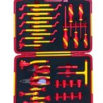 VDE 1000V Insulated 33-Piece 3/8" Tool Set | 3/8" Metric Sockets 7–18mm, Insulated Ratchet & T-Handle Wrenches, Short Extension Bar, Open-End & Torx Wrenches | Combination & Long Nose Pliers | Slotted & Phillips Screwdrivers | Ergonomic Dual-Color Design | 10000V High Voltage Tested | DIN EN IEC 60900:2018 Certified | PHC33