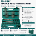 208-Piece Metric & SAE Drill Bit and Screwdriver Bit Set, Magnetic Power Tool Bit Kit with Phillips, Slotted, Torx & Specialty Bits, Complete Fastener Set for Electric Drill & Impact Driver