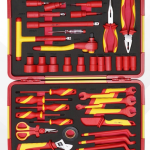 VDE 1000V Insulated 41-Piece 1/2" Tool Set | 1/2" Metric Sockets 12–32mm, Ratchet & T-Handle Wrenches, Long & Short Extension Bars, Hex Sockets H4–H8 | Insulated Open-End, Adjustable & Torx Wrenches | Combination & Needle Nose Pliers | Slotted & Phillips Screwdrivers | Electrical Tape, Scissors & Voltage Tester | Ergonomic Dual-Color Design | 10000V High Voltage Tested | DIN EN IEC 60900:2018 Certified | PHC41
