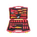 VDE 1000V Insulated 25-Piece 1/2" Tool Set | 1/2" Metric Sockets 10–32mm, Extension Bars, Ratchet Wrench, Adjustable Wrench, Combination Pliers, Diagonal Cutters, Flat Nose Pliers & Phillips/Slotted Screwdrivers | Ergonomic Dual-Color Design | 10000V High Voltage Tested | DIN EN IEC 60900:2018 Certified | PHC252