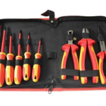 VDE 1000V Insulated 9-Piece Tool Set with Tool Bag | Long Nose Pliers, Diagonal Cutters, Wire Stripper & Slotted and Phillips Screwdrivers | Ergonomic Dual-Color Design | 10000V High Voltage Tested | DIN EN IEC 60900:2018 Certified | PHC09B